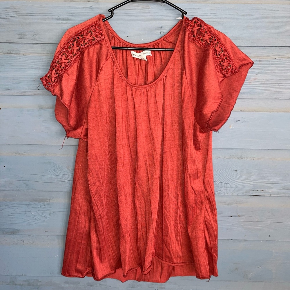 New York Laundry Pink Relaxed Ruffled Blouse